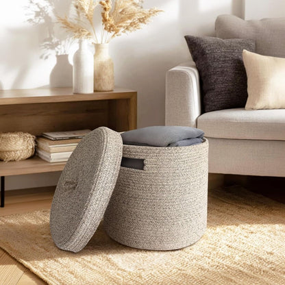 Havsbris – Elegant flätad förvaringskorg med lock i ljus beige
