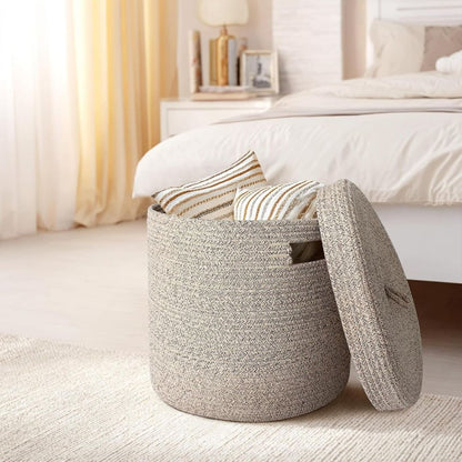Havsbris – Elegant flätad förvaringskorg med lock i ljus beige